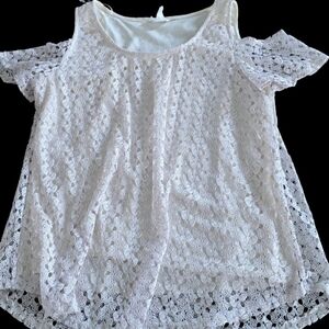 Brittany Black Cream  Lace Cold-Shoulder Tunic Large